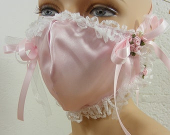 DDLG adulto bebé sissy frilly encaje cara que cubre máscara vestido elegante CD cosplay kawaii fetiche roll play ABDL