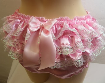 sissy frilly silky satin lace ruffle bum sissy panties white pink lingerie knickers all sizes kinky fetish ~CD TV crossdress
