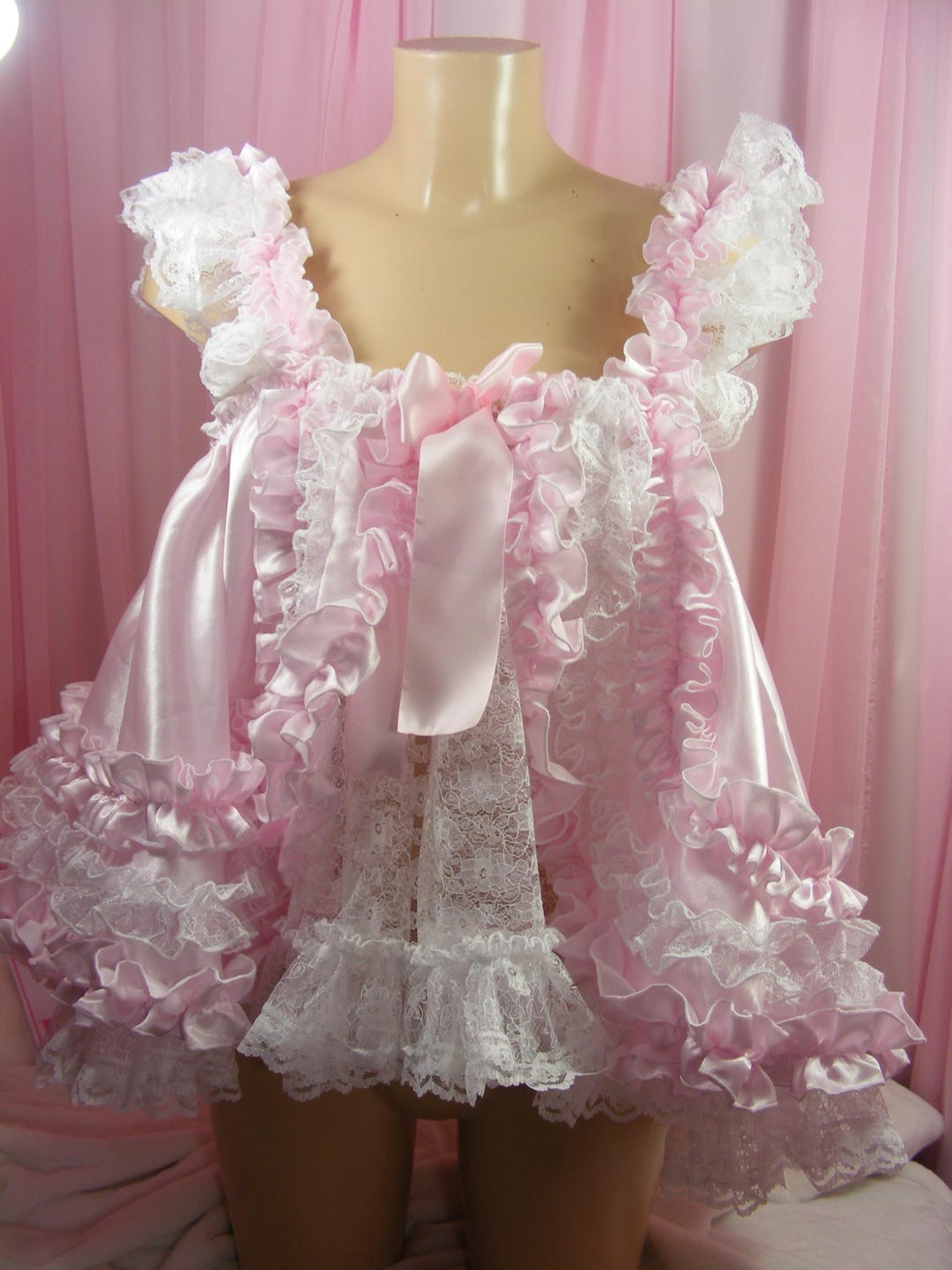 thumbnail image 2 of Satini Satin Babydoll Dress - Ruffle Hem Lingerie With Bow For Feminine Wear & Cosplay 2 of 11
