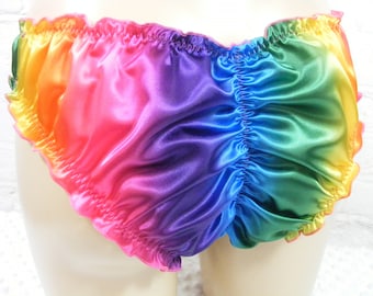 sissy  premium limited edition shiny rainbow satin panties stretchy scrunch butt  panties mens underwear lingerie all sizes inc plus sizes