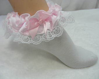 adult baby sissy frilly PINK satin ankle socks fancy dress cosplay kawaii men & women