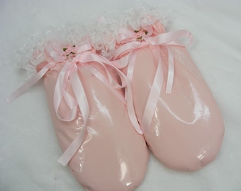 sissy adult baby  abdl BABY  pink pvc padded mittens any colour & size bells  chain lock options