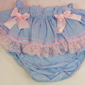adult baby sissy blue embroidered cotton frilly diaper cover knickers cosplay fancy dress   waist24-36 inches ,b362