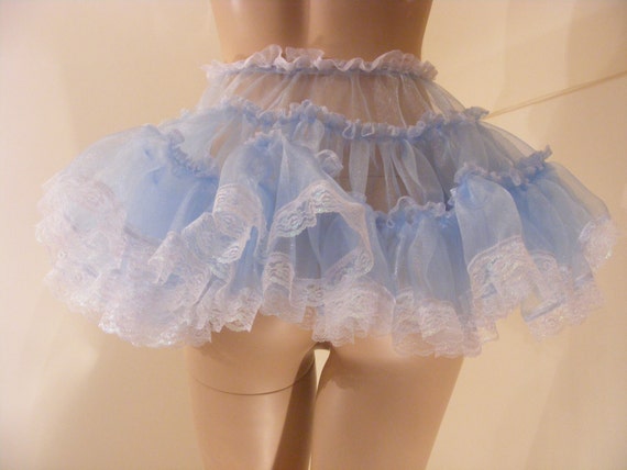 SISSY ADULT BABY FANCY DRESS BLUE ORGANZA MICRO MINI SKIRT 11/"LONG COSPLAY