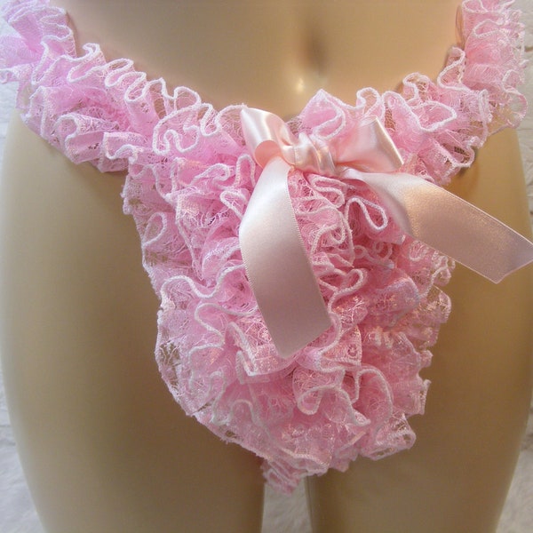 sissy frilly ruffle  lace tanga g - string panties thong knickers lingerie CD TV