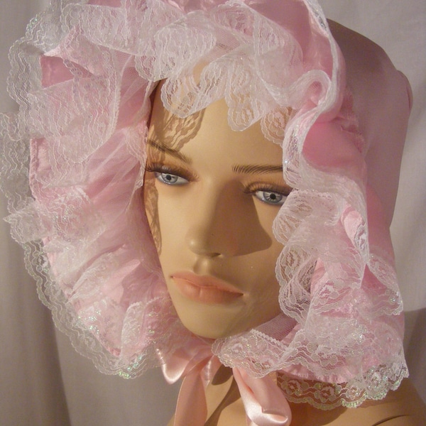 bonnet sissy adult baby satin fits most adults in colours pink blue yellow white black cerise