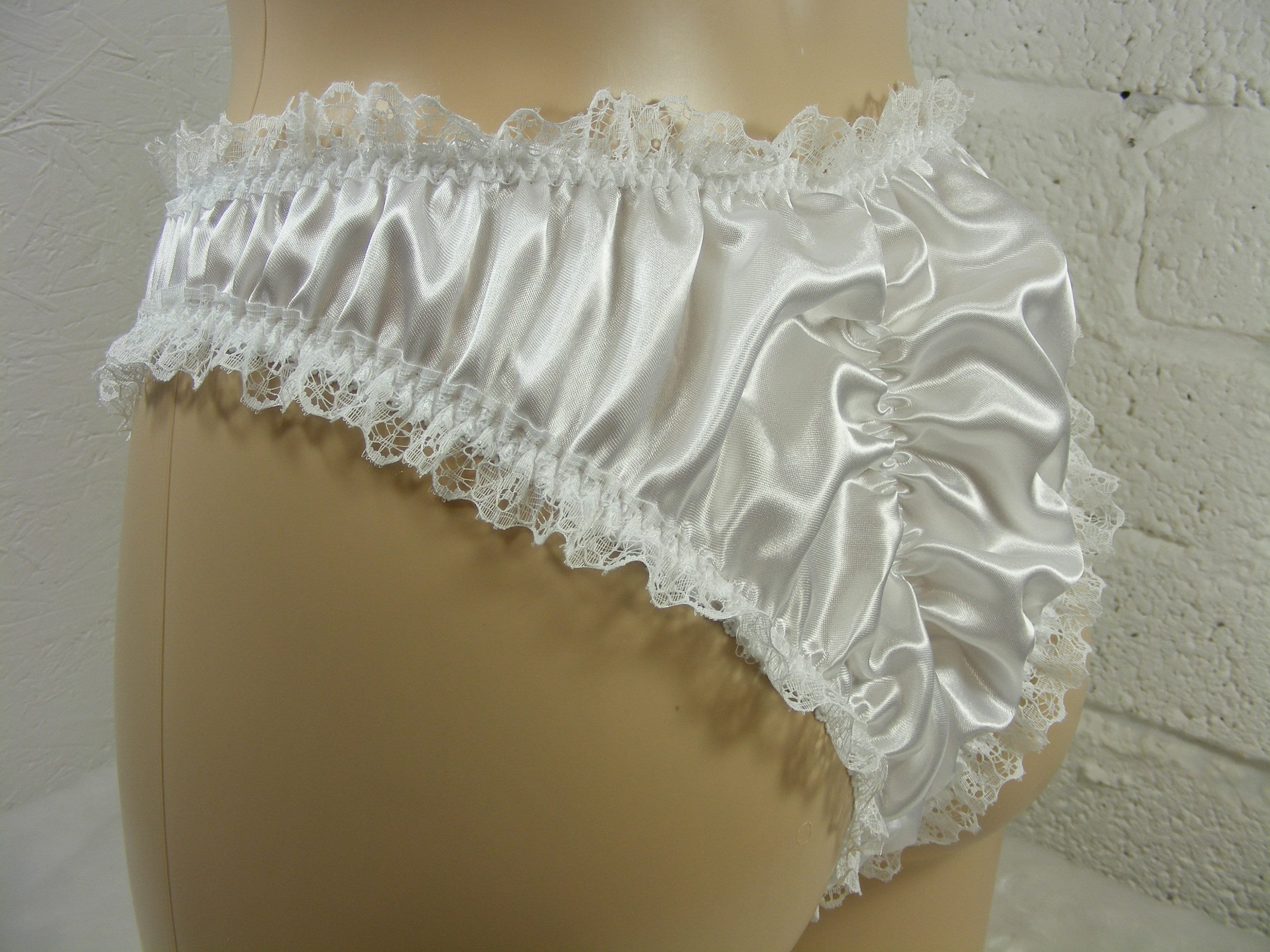 White Satin Frilly Sissy Panties Bikini Knicker Underwear Briefs Size 6-20