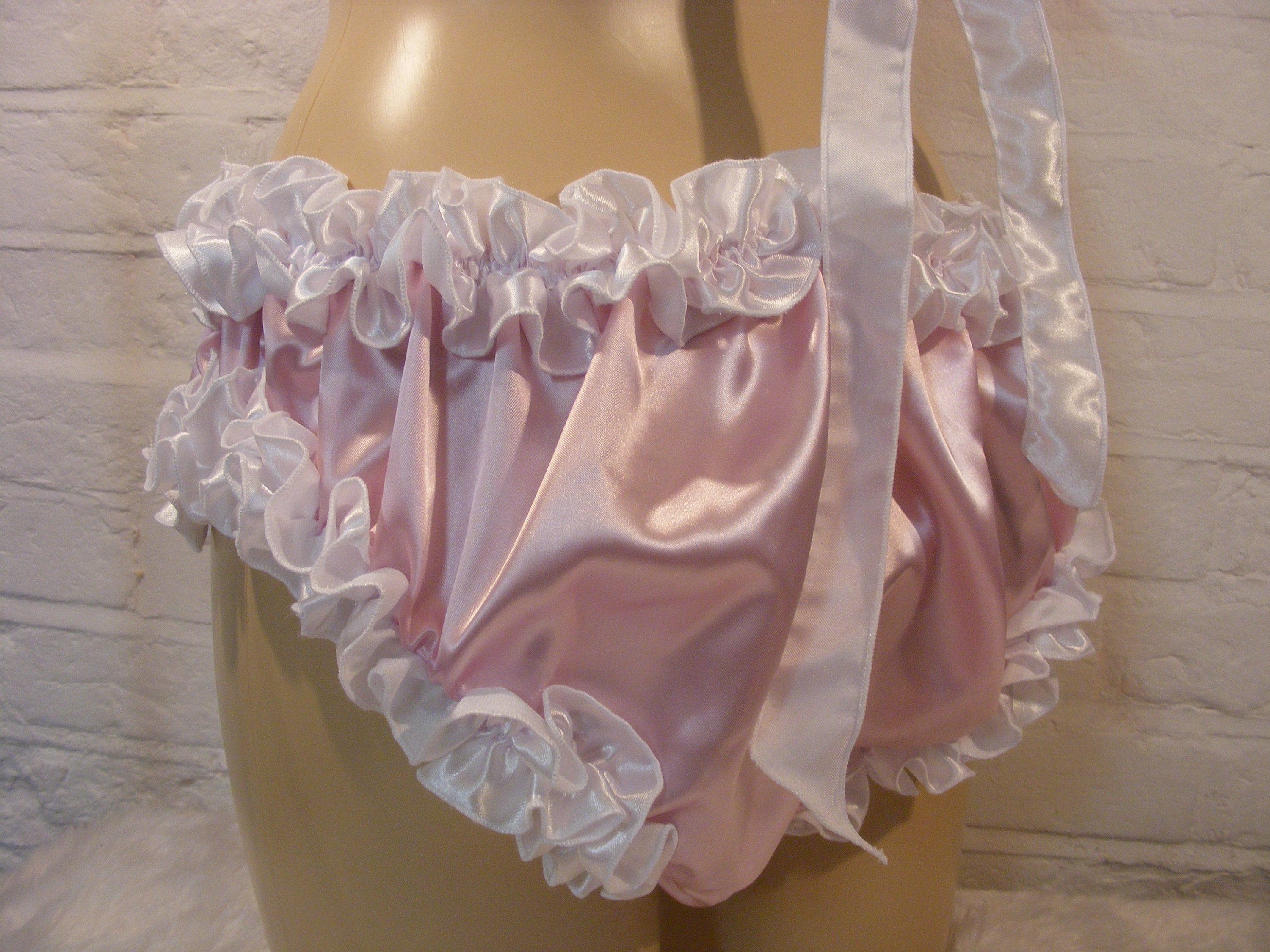 Sissy ruffled cotton soft Paris print ladies Pink Ivory Bikini sleep Panties S/M 