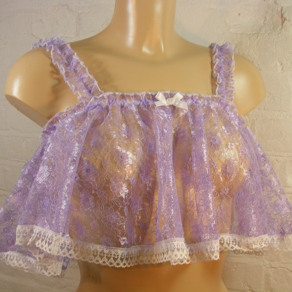 sissy dress sheer lace lilac camisole top cosplay fancy dress CD TV