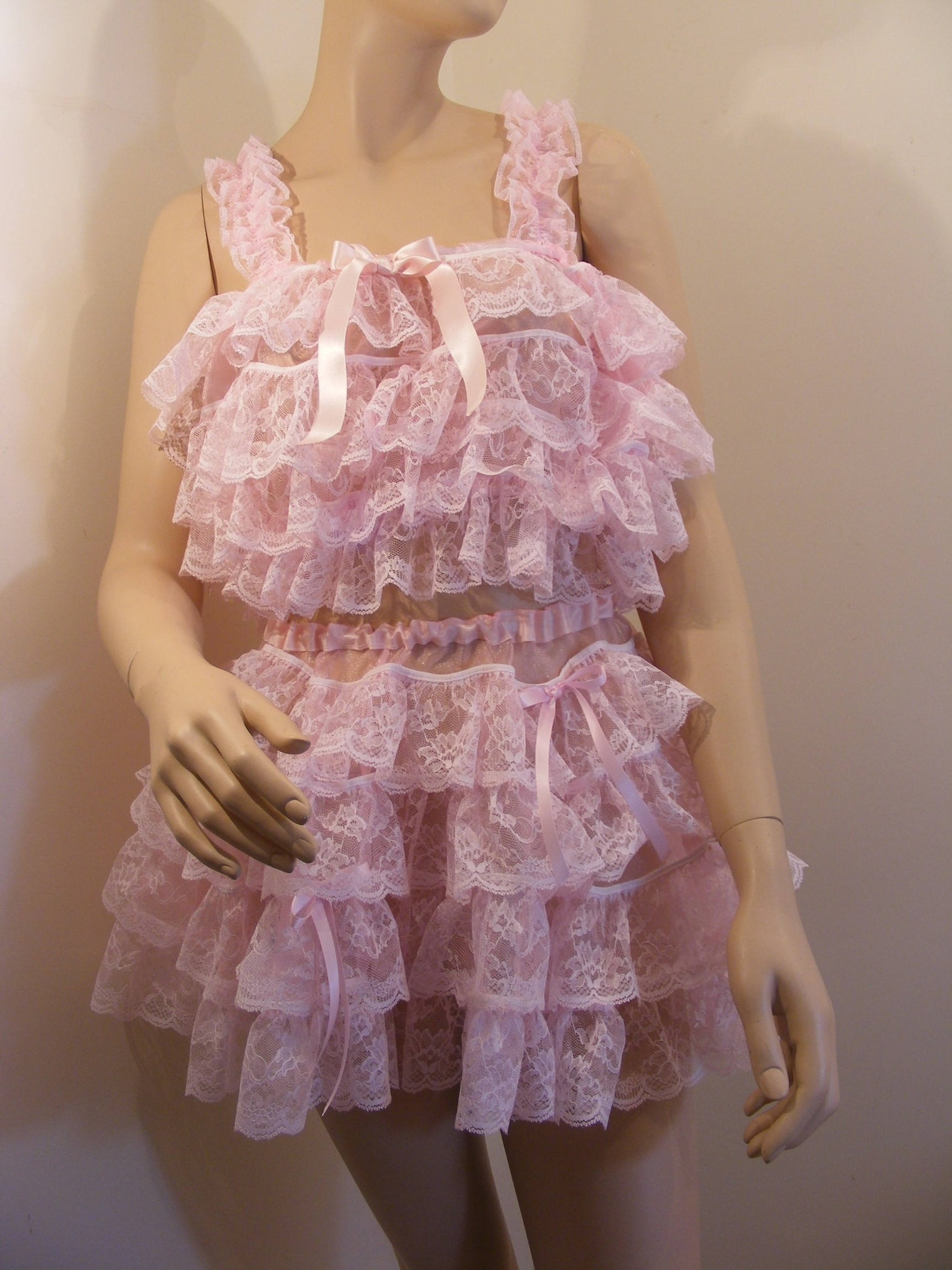 Sissy Adult Baby Pink Organza Ruffle Lace Top Bra Cami Top - Etsy UK