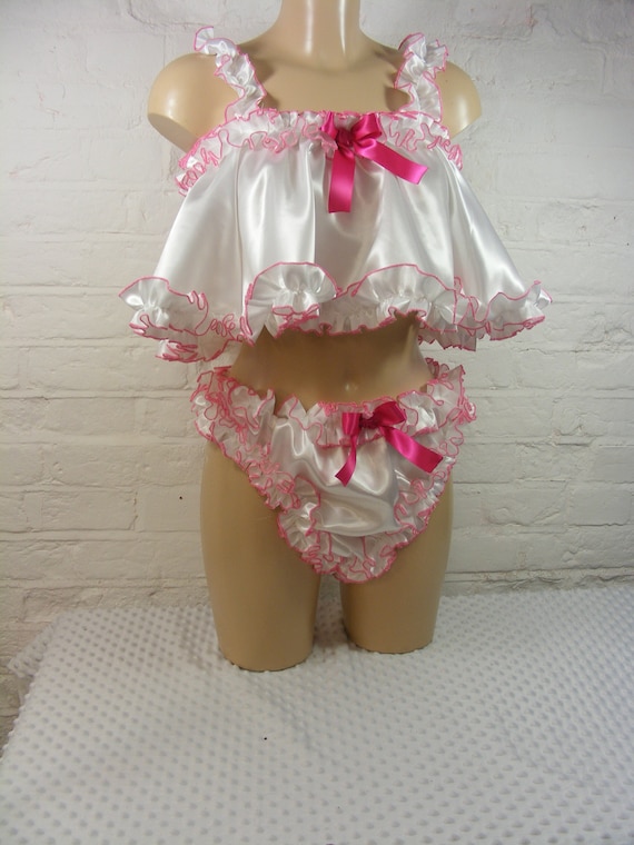 Satin Frilly Lingerie Set, Vintage Style Ruffle Panty, French Knickers,  Luxury Bra, Underwear Thong -  Norway