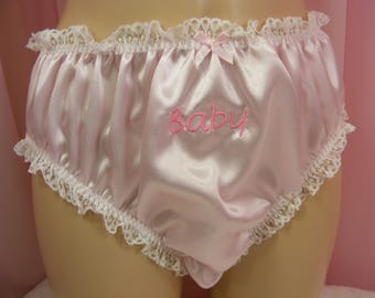 sissy adult baby panties embroidered with your own message up to 20 characters  on the front or back all colours and sizes male & female