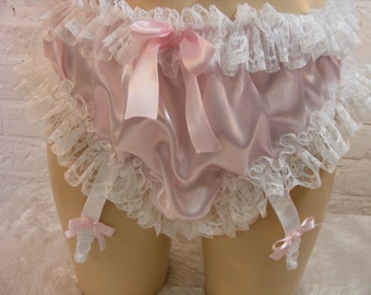 adult baby sissy panties pink satin lace scrunch butt suspender panties mens lingerie knickers