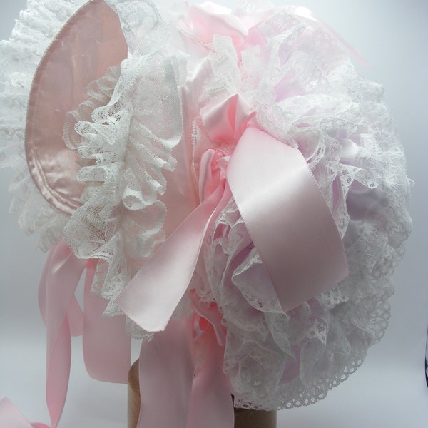 premium sissy adult baby satin lace  bonnet over the top mega extra frilly ultimate