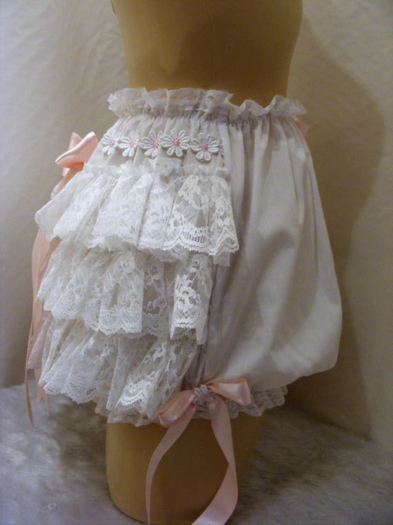 adult baby sissy crossdresser white satin frilly  panty knickers diaper cover panty