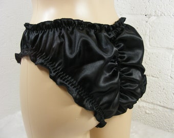 sissy frilly black silky satin scrunch butt panties lingerie knickers all sizes kinky fetish ~CD TV cross dress