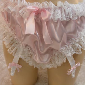 sissy adult baby pink satin lace ruffle suspender panties lingerie knickers male or female all colours and sizes inc plus