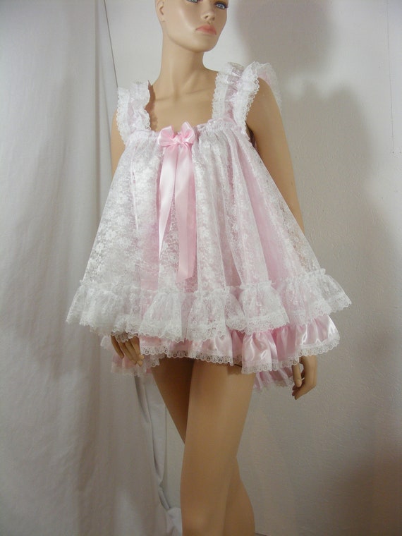 Sissy Pink Satin Lace Double Layered Baby Dress Baby Doll Nightie