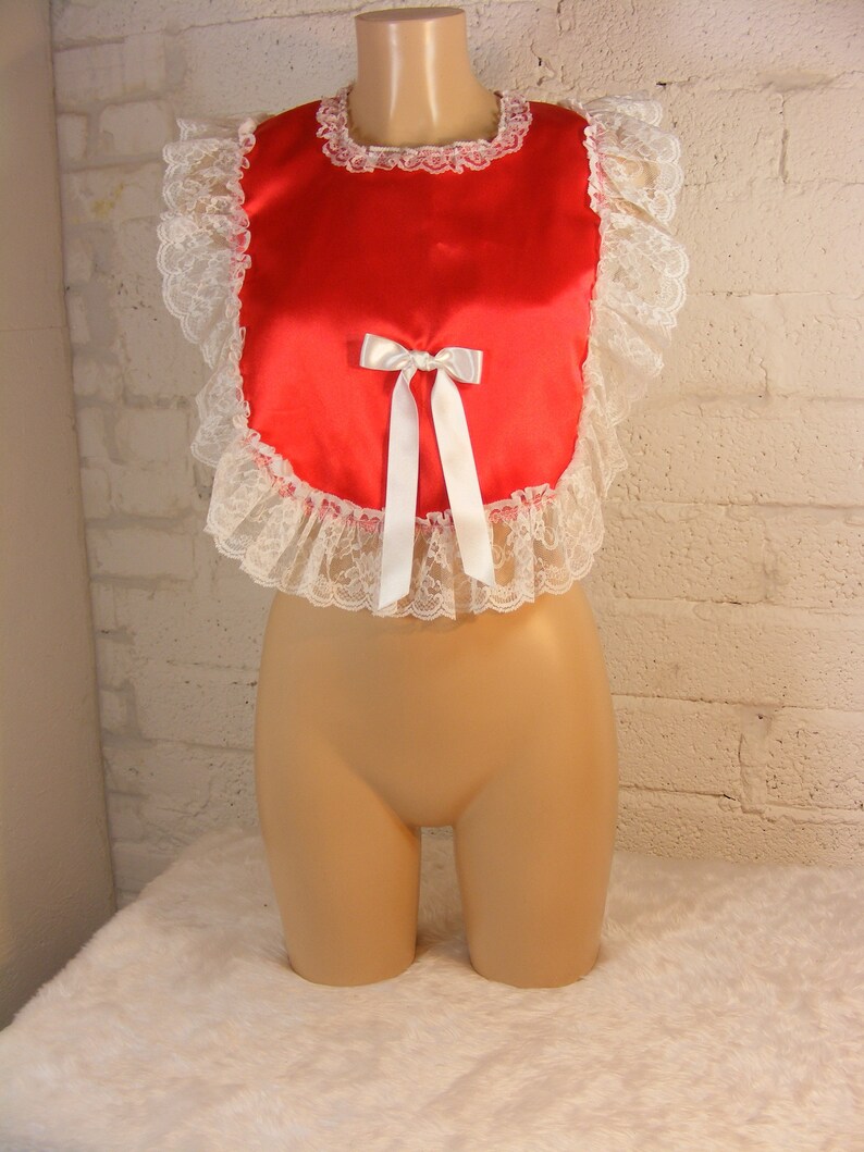 sissy adult baby bib red satin lace special needs ladies geriatric bib fancy dress cosplay,b63