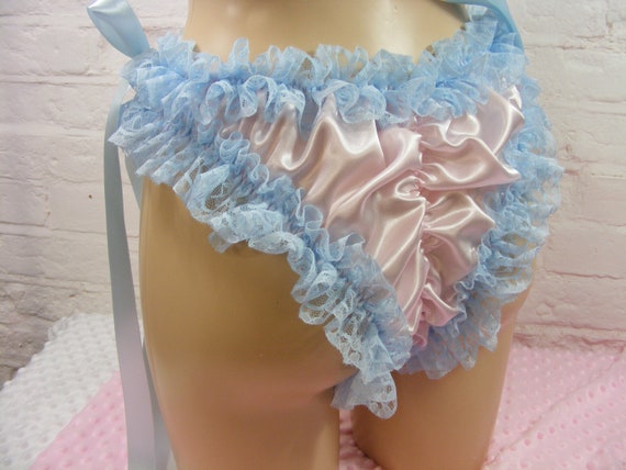 Women Satin Bra & Bloomer Set Lolita Ruffle Camisole Sleepwear Nightie Sexy  Blue