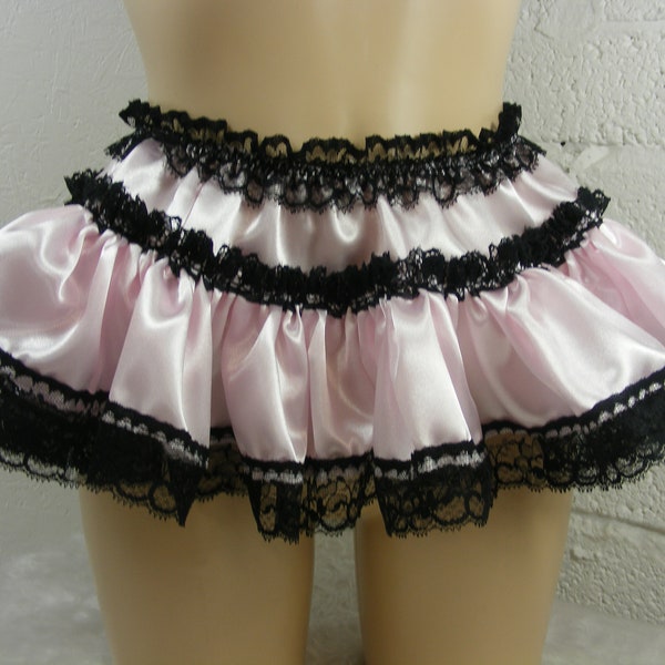 pink black satin satin & lace micro mini skirt half slip lingerie sissy kawaii adult baby cosplay fancydress waist all sizes