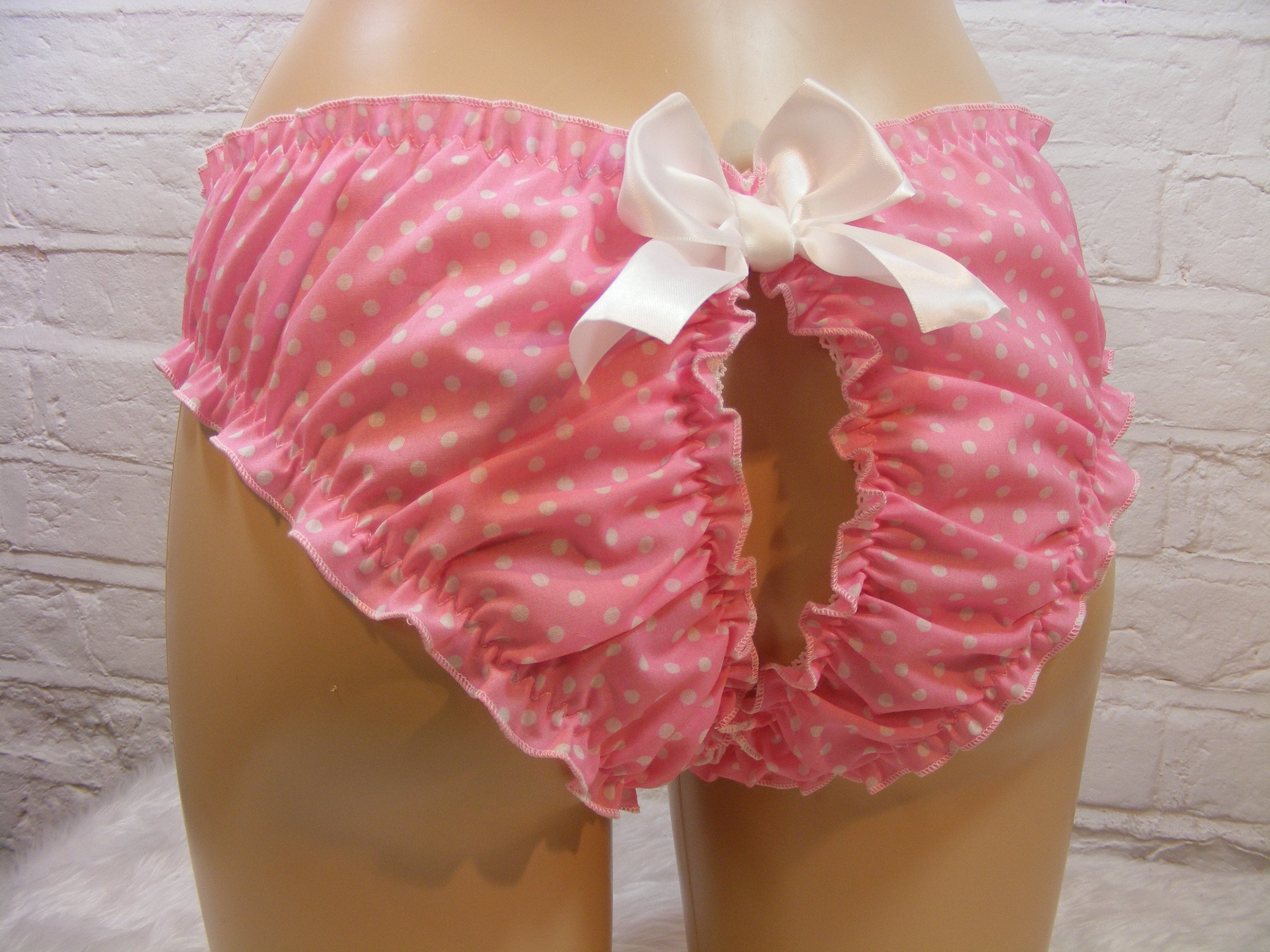 Sissy Panties Frilly Spotty Cotton Open Butt Lingerie Knickers All Sizes  Kinky Fetish CD TV Cross Dress 