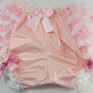adult baby sissy baby pink  pvc sequin organza frilly  diaper cover panties BLOOMER knickers cosplay fancy dress waist 30-48 inches ,b323