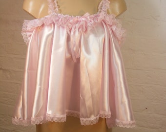 sissy  pink satin baby doll nighty negligee dress  cami top cosplay fancydress CD TV  all sizes