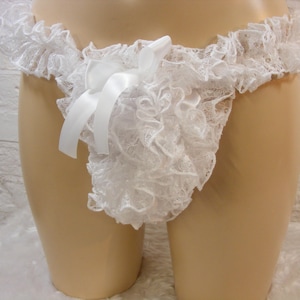 sissy baby white lace ruffle  thong tanga  g-string panties lingerie knickers underwear