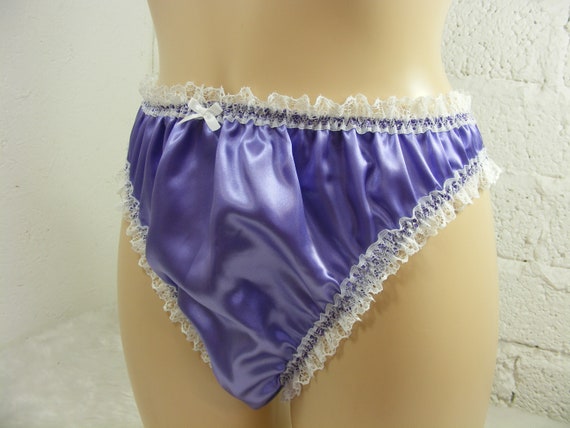 Sissy Frilly Purple Silky Satin Lace Scrunch Butt Panties Lingerie
