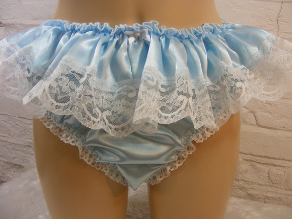 BABY PINK SOFT Nylon Sissy Sheer Frilly Lace Briefs Panties