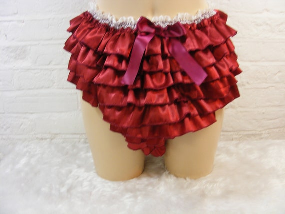 Sissy full panties adult baby wine frilly ruffle satin pants 【激安アウトレット!】 Dissy スカート(赤) ひざ丈スカート