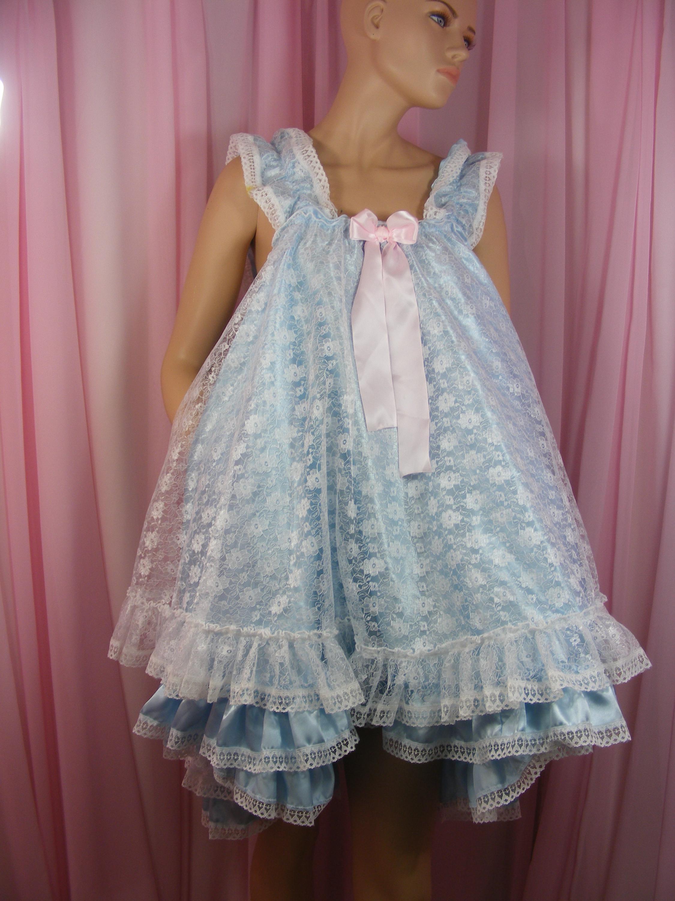 sissy adult BABY satin and lace frilly baby doll nightie negligee dress  lingerie underwear unisex dress all colours and sizes available - Main Image