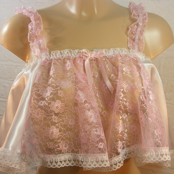 sissy satin blanc et dentelle rose bébé camisole top cosplay déguisement CD TV