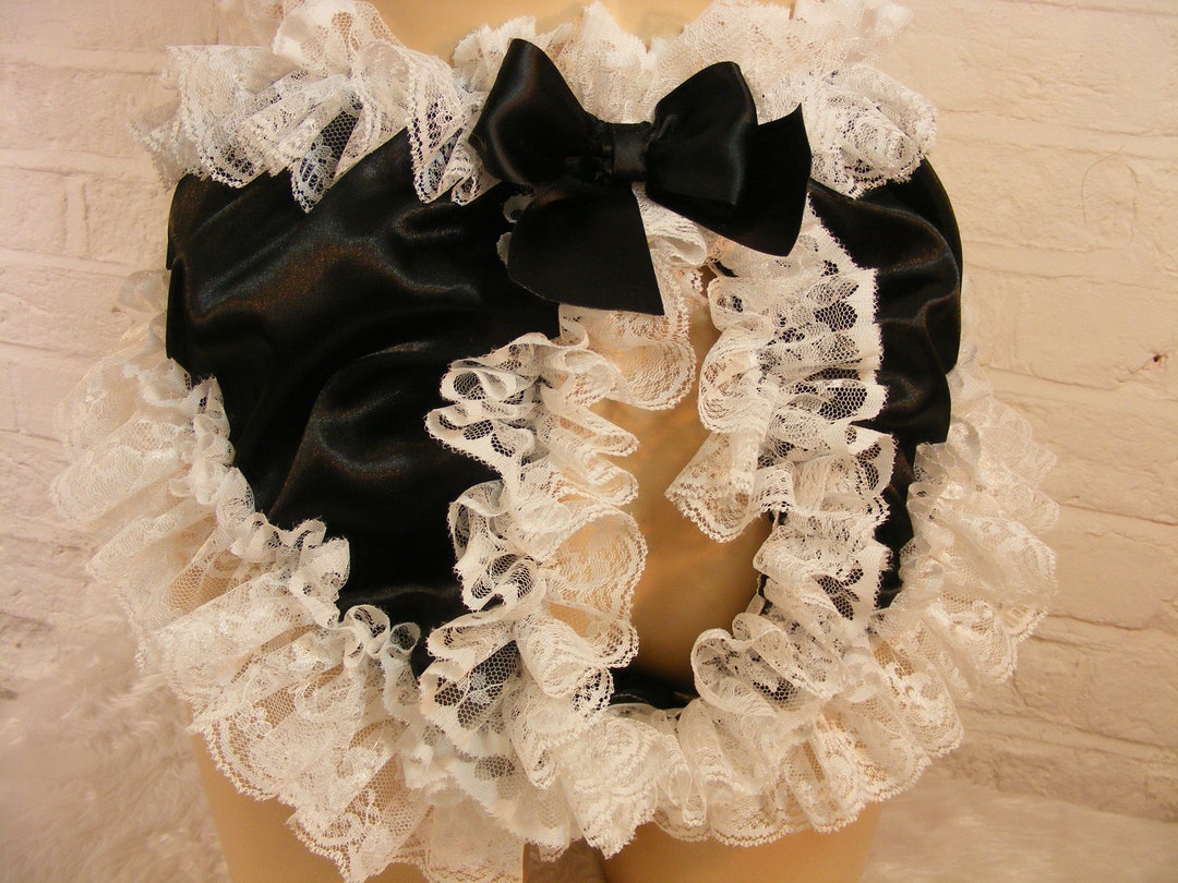Premium Sissy French Maid Panties Frilly Satin Open Butt Lingerie