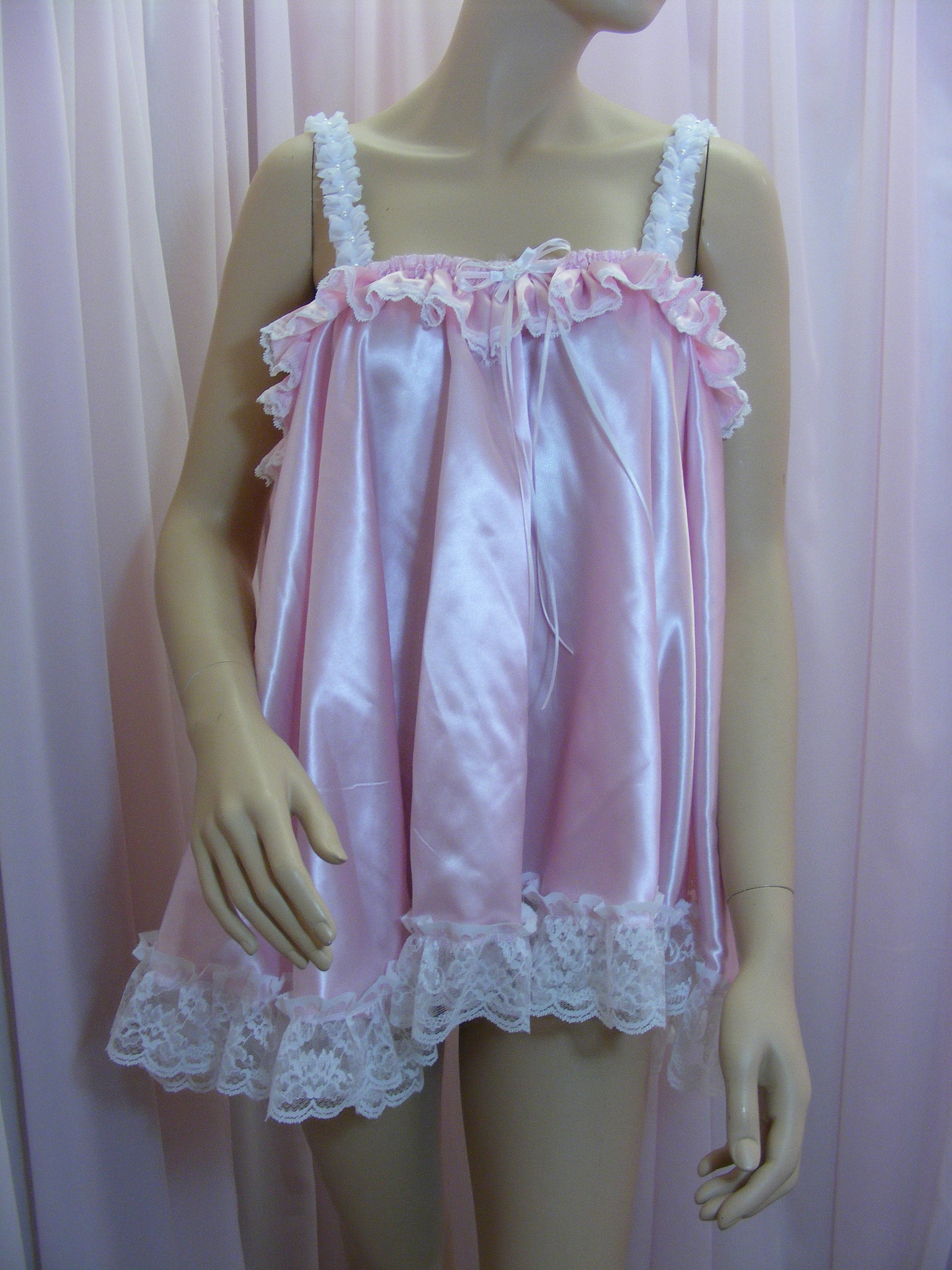 Sissy pink satin baby doll nightie negligee dress top | Etsy