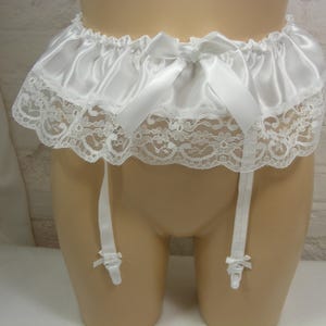 sissy suspender garter belt WHITE satin and LACE lingerie knickers panties all COLOURS and sizes inc plus 4 or 6 or 8 strap