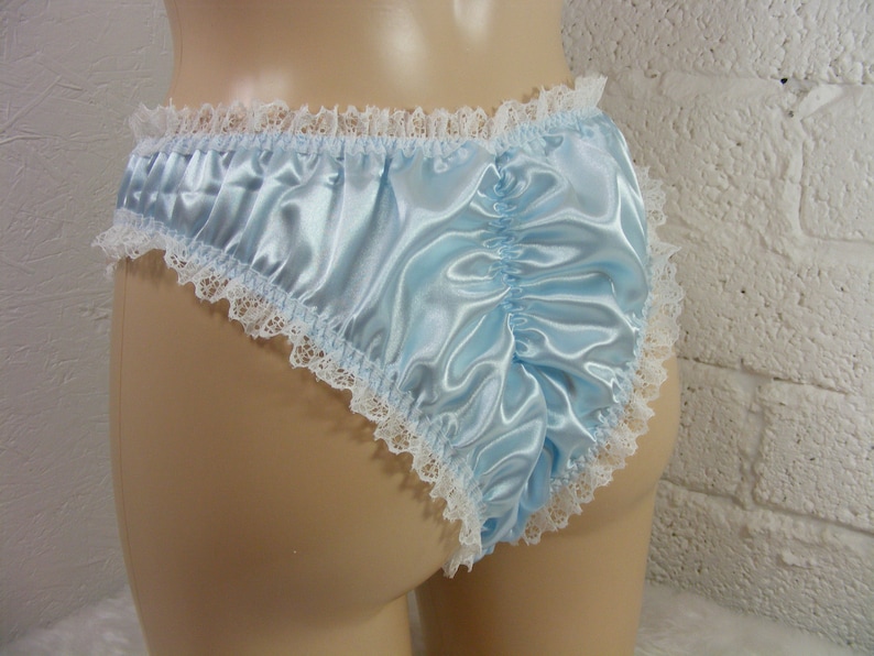 Sissy panties frilly blue silky satin lace scrunch butt | Etsy