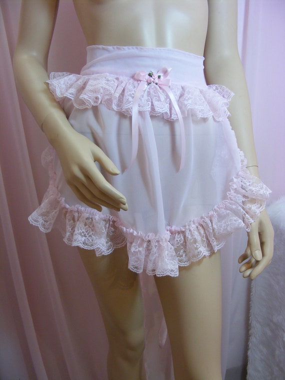 adult baby sissy pink satin apron fancydress cosplay vintage french maid pinny