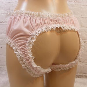 sissy panties light pink cotton open butt lace knickers lingerie underwear male or female