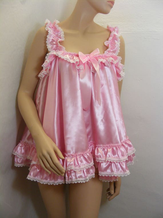 sissy pink satin baby doll nighty negligee dress top cosplay | Etsy