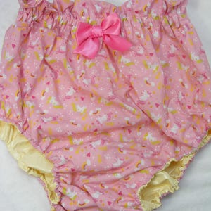 adult baby sissy PINK UNICORN COTTON bloomer lined in cream pvc diaper cover knickers  size  waist 30-50 inches ,b337