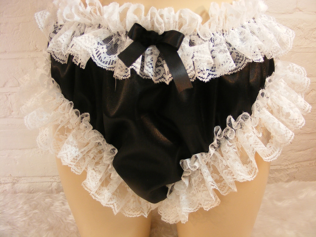 Premium Sissy French Maid Panties Frilly Satin Open Back Lingerie