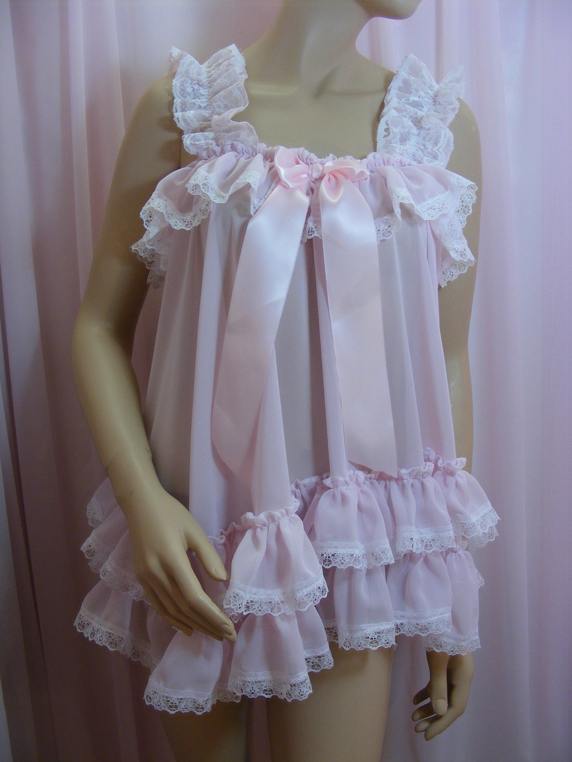 Sissy Sheer Pink Chiffon Baby Doll Nightie Negligee Dress Mens - Etsy UK