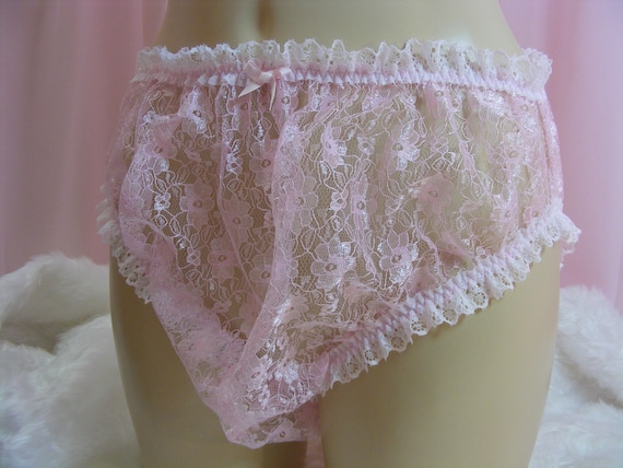 Sissy Frilly Sheer Lace Pink or White Lingerie Knickers All Sizes Kinky  Fetish CD TV Crossdress 