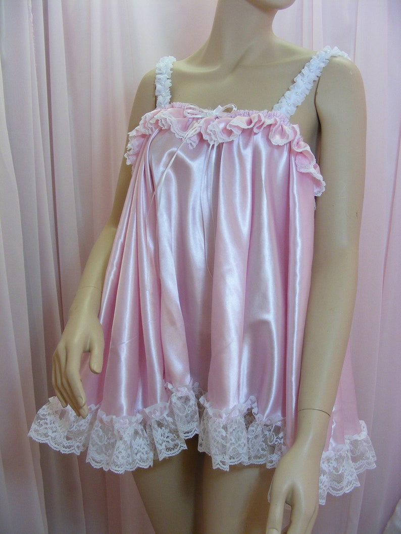 Sissy pink satin baby doll nightie negligee dress top | Etsy