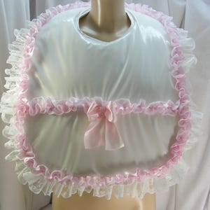 adult baby sissy babY WHITE pvc bib frilly lace padded large ABDL