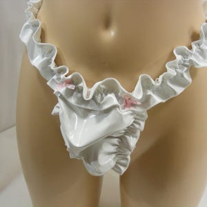 sissy white pvc ruffle  thong tanga g-string panties lingerie knickers underwear inc plus sizes