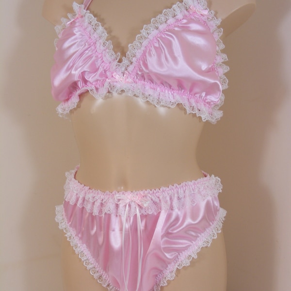 sissy silky pink satin bra panties set top knickers mens lingerie underwear all colours are available