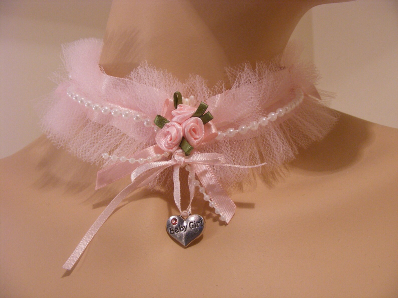 Sissy Adult Baby Kitten Pink Lace Tulle Choker Collar Bell Etsy